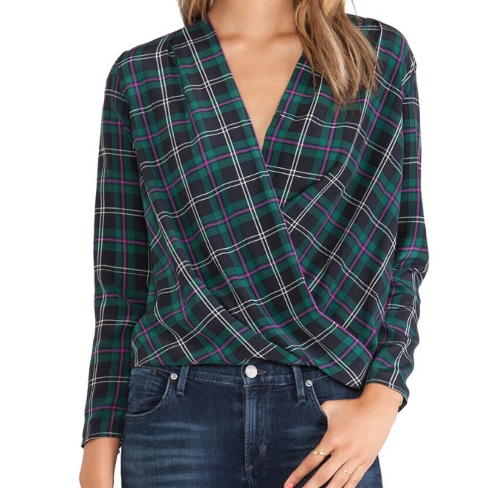 Amanda Uprichard Crossover Blouse Scotch Plaid XS Like New